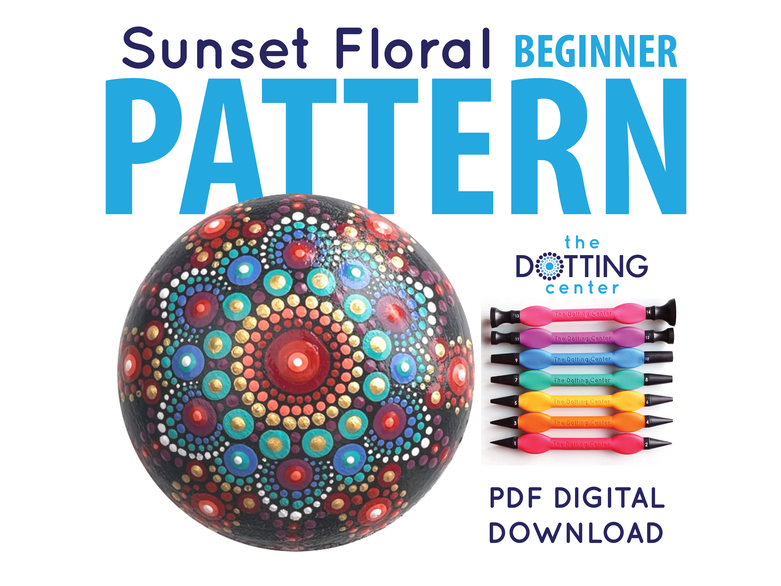 Sunset Floral Dot Mandala Pattern PDF (Digital Download) Beginner level